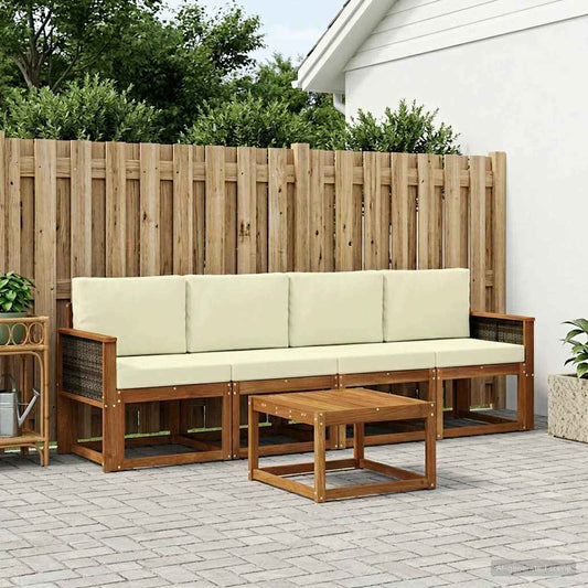 Set di divani da esterno con cuscino 4 pcs Naturale e Crema