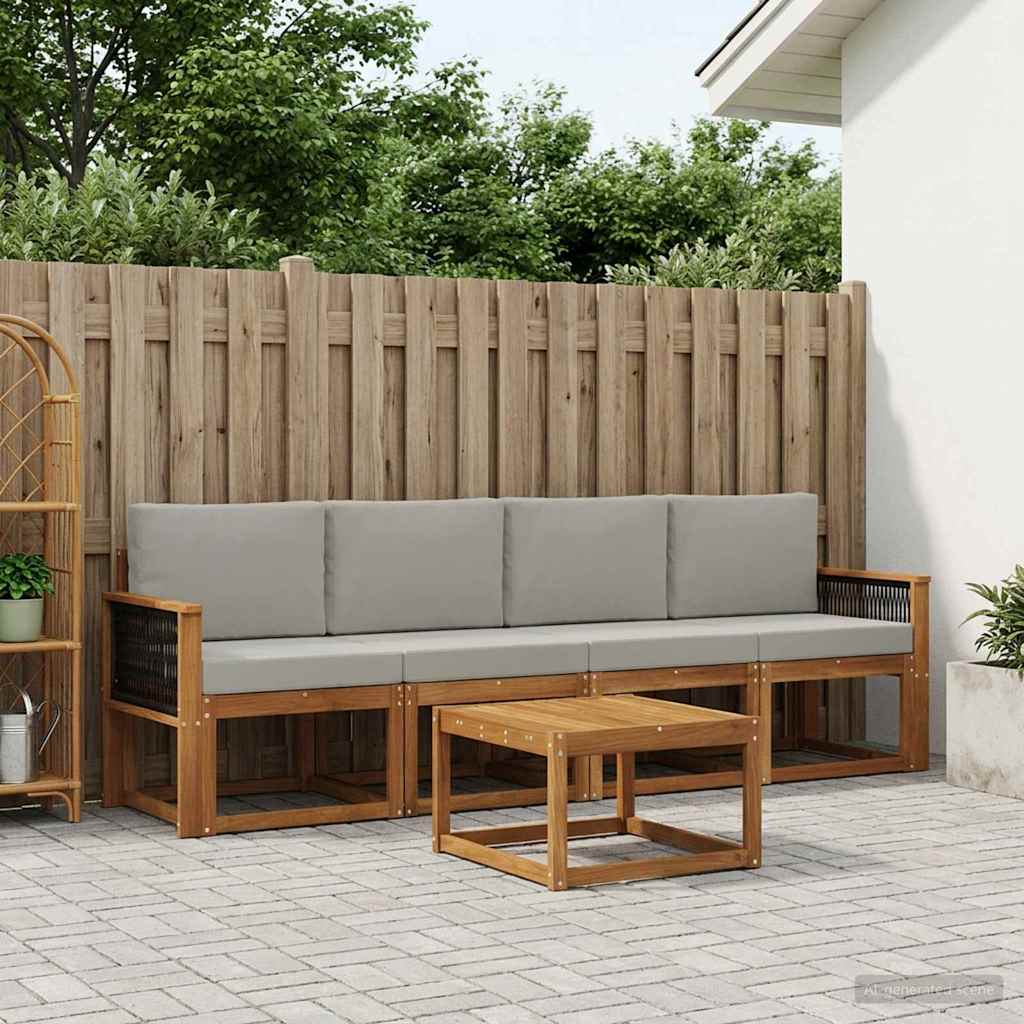 Set di divani da esterno 4 pcs Naturale e Grigio Chiaro