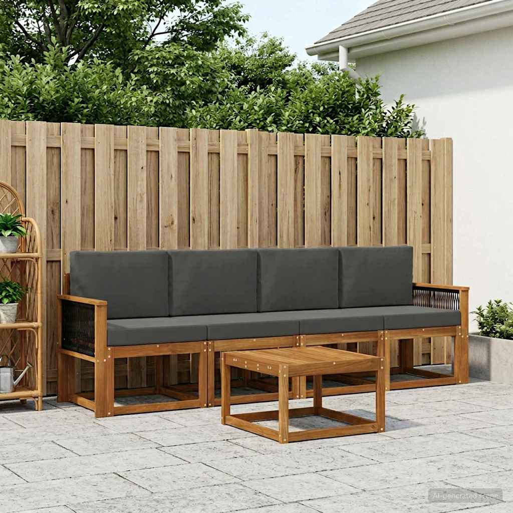Set di divani da esterno con cuscino 4 pcs Naturale e Antracite