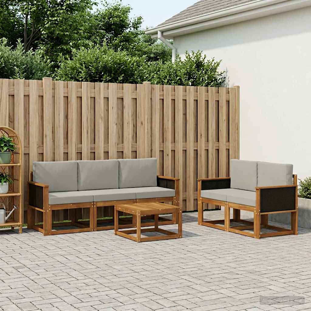 Set di divani da esterno 6 pcs Naturale e Grigio Chiaro