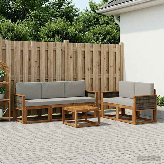 Set di divani da esterno 6 pcs Naturale e Grigio Chiaro