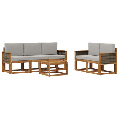 Set di divani da esterno 6 pz Naturale e Grigio Chiaro