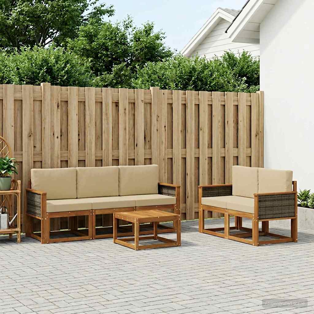 Set di divani da esterno con cuscino 6 pcs Naturale