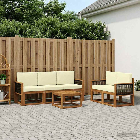 Set di divani da esterno con cuscino 6 pcs Naturale e Crema