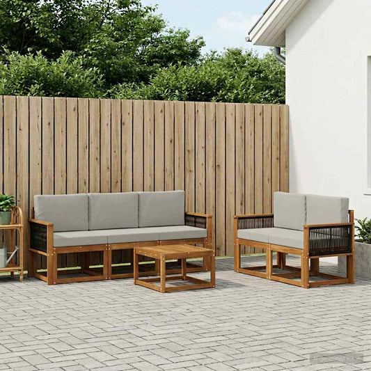 Set di divani da esterno 6 pcs Naturale e Grigio Chiaro