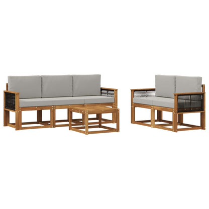 Set di divani da esterno 6 pz Naturale e Grigio Chiaro