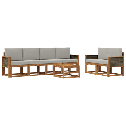 Set di divani da esterno 6 pz Naturale e Grigio Chiaro