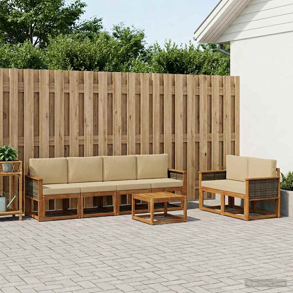 Set di divani da esterno con cuscino 6 pcs Naturale