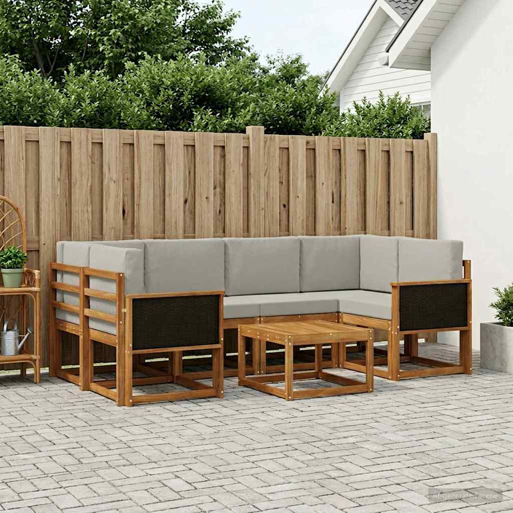 Set di divani da esterno 5 pcs Naturale e Grigio Chiaro