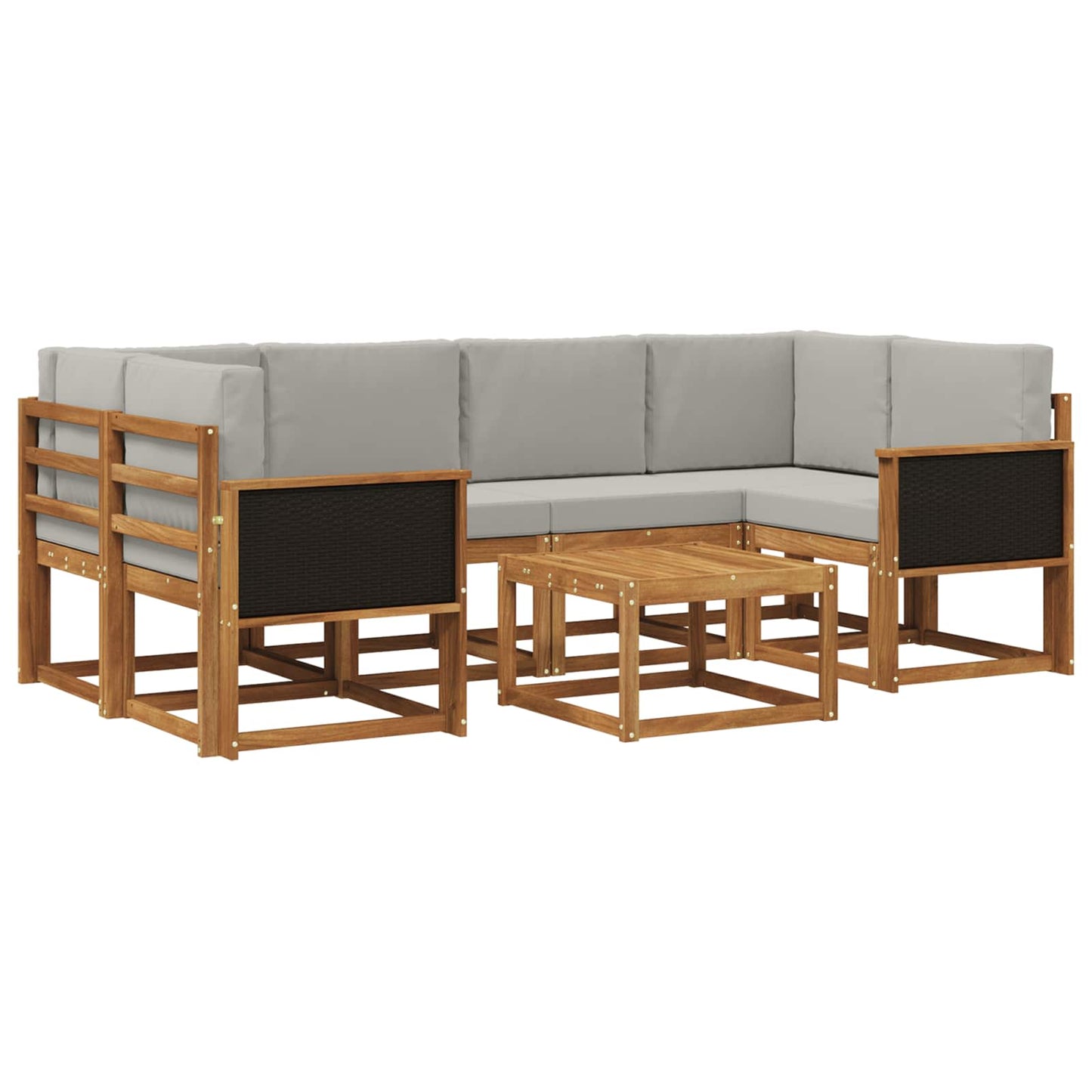 Set di divani da esterno 5 pz Naturale e Grigio Chiaro