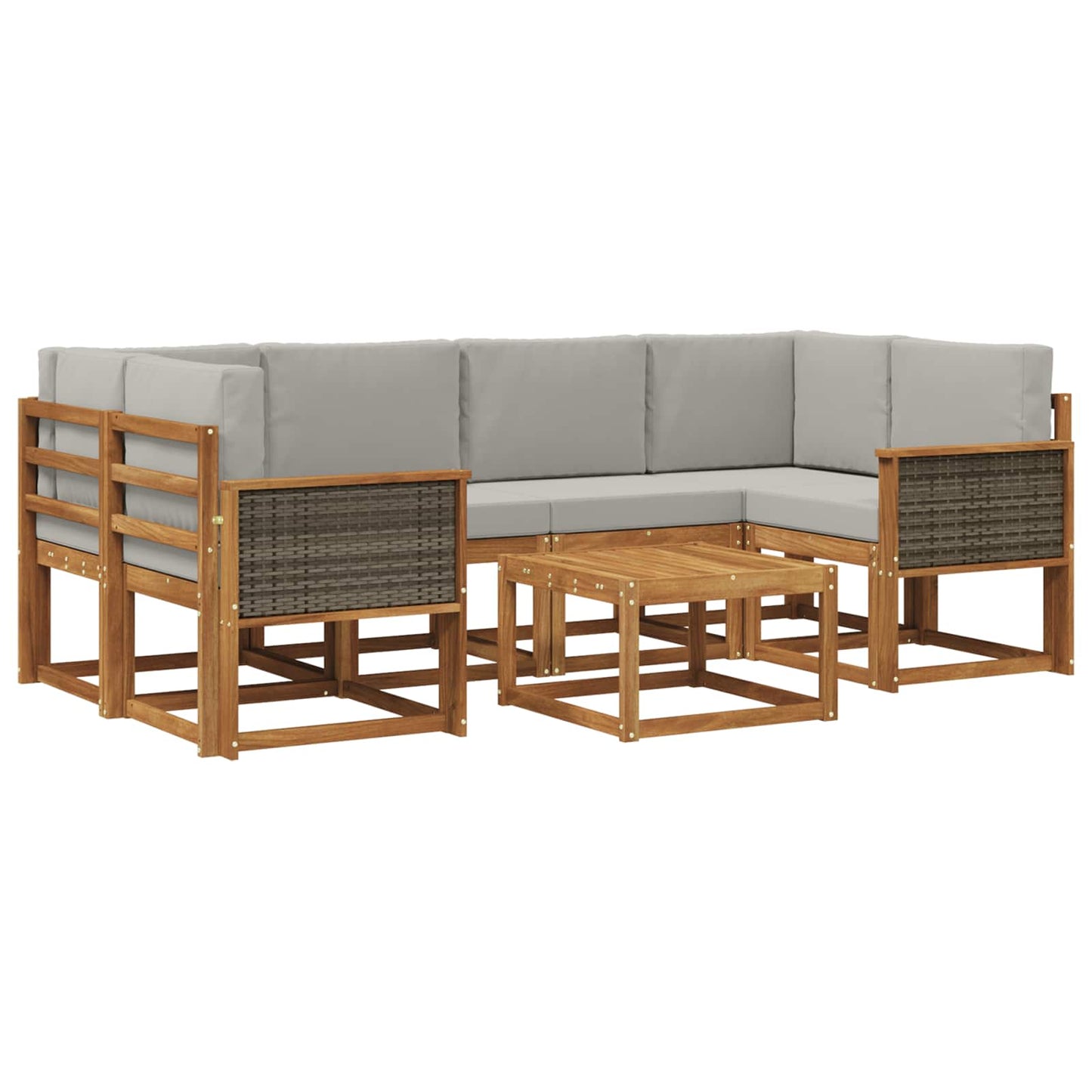 Set di divani da esterno 5 pz Naturale e Grigio Chiaro