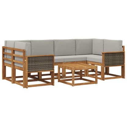 Set di divani da esterno 5 pz Naturale e Grigio Chiaro