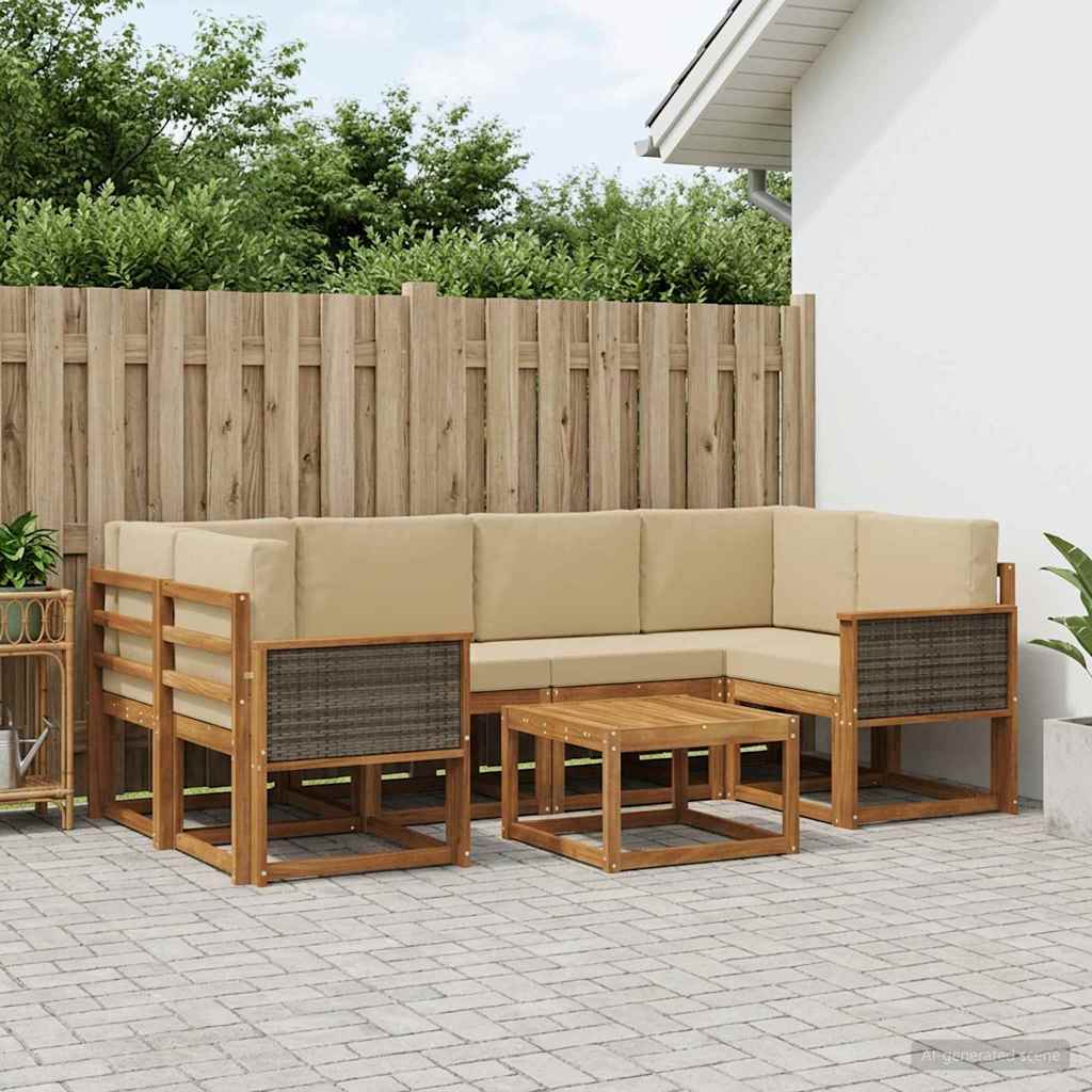 Set di divani da esterno con cuscino 5 pcs Naturale