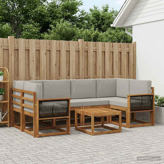 Set di divani da esterno 5 pcs Naturale e Grigio Chiaro