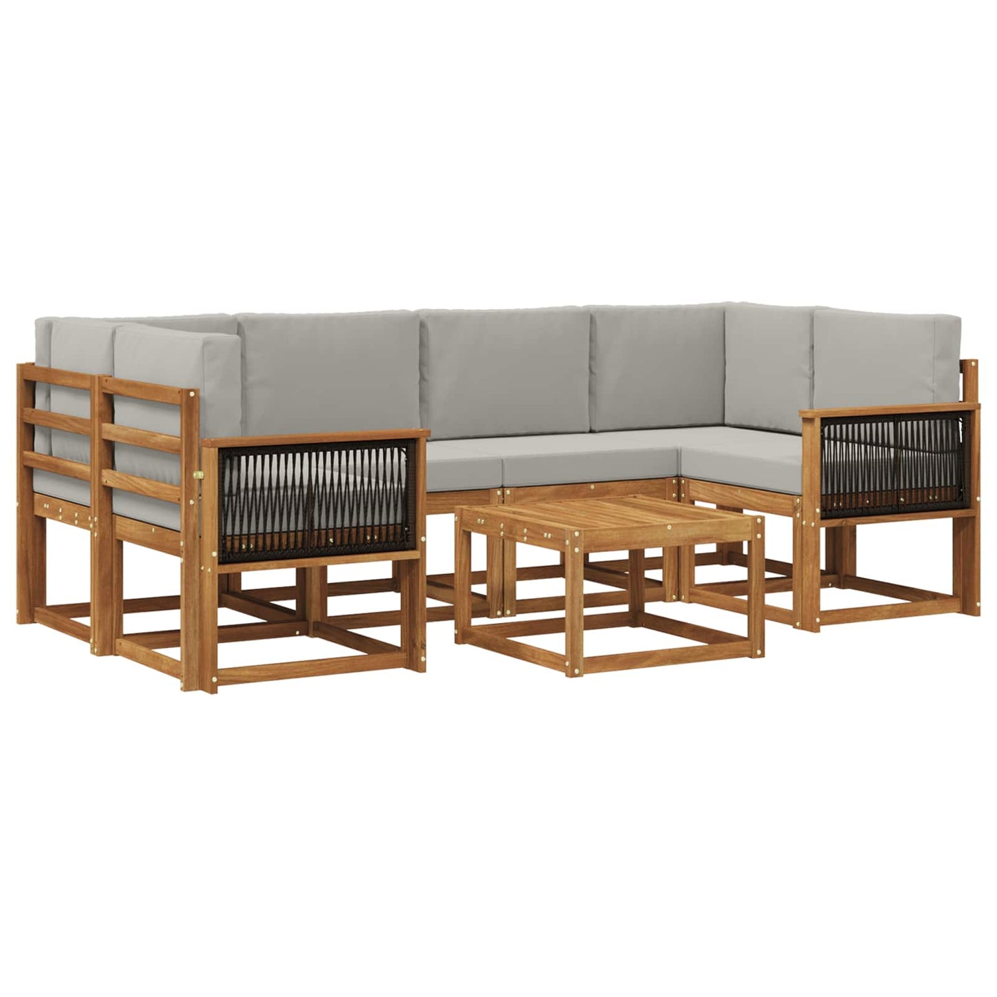 Set di divani da esterno 5 pz Naturale e Grigio Chiaro