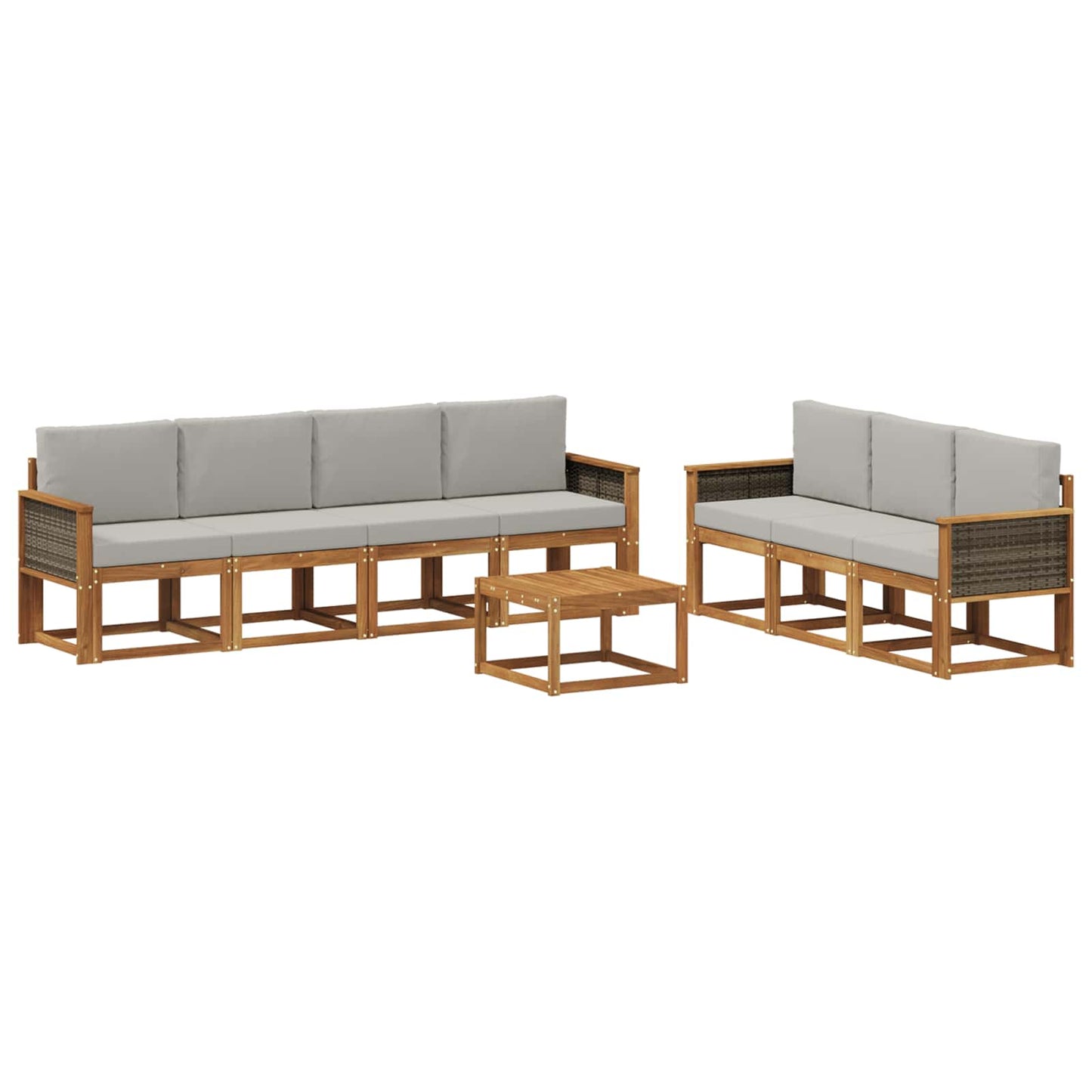Set di divani da esterno 7 pz Naturale e Grigio Chiaro