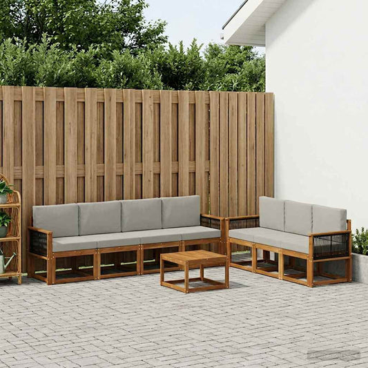 Set di divani da esterno 7 pcs Naturale e Grigio Chiaro