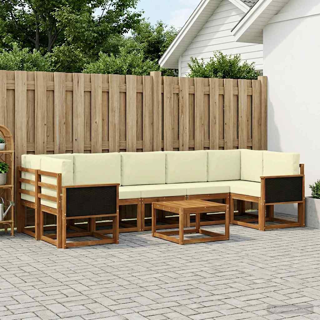 Set di divani da esterno con cuscino 6 pcs Naturale e Crema