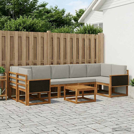 Set di divani da esterno 6 pcs Naturale e Grigio Chiaro