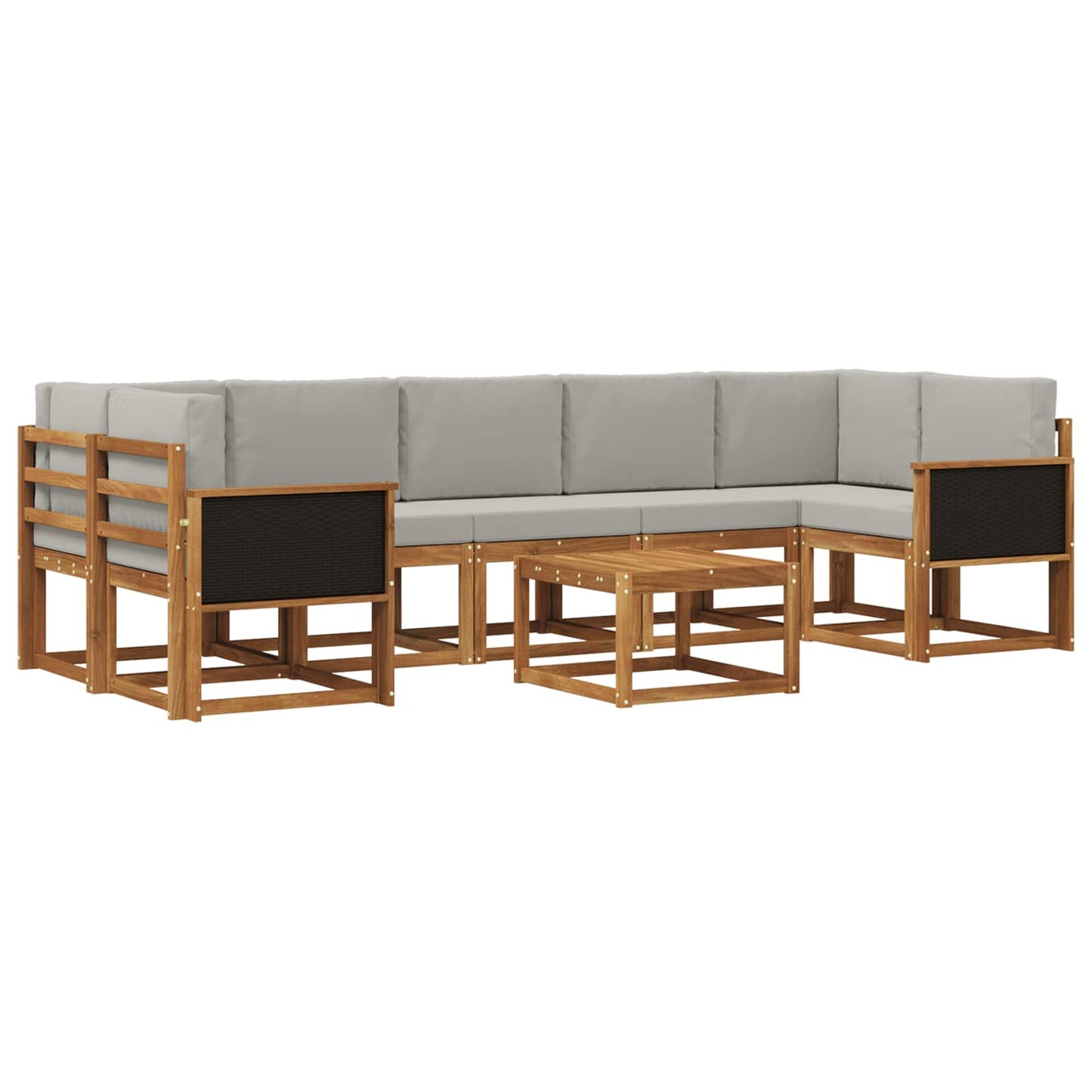 Set di divani da esterno 6 pz Naturale e Grigio Chiaro
