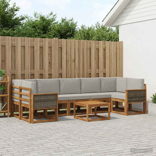 Set di divani da esterno 6 pcs Naturale e Grigio Chiaro
