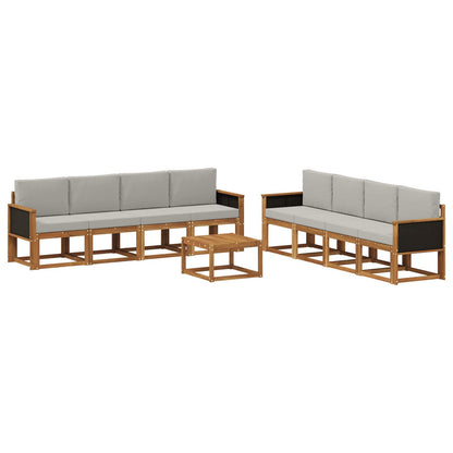 Set di divani da esterno 9 pz Naturale e Grigio Chiaro