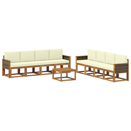Set di divani da esterno 9 pz Naturale e Crema
