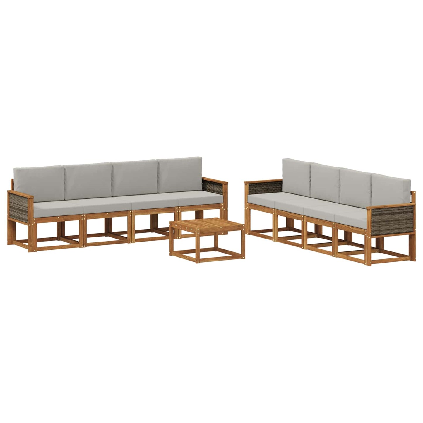 Set di divani da esterno 9 pz Naturale e Grigio Chiaro