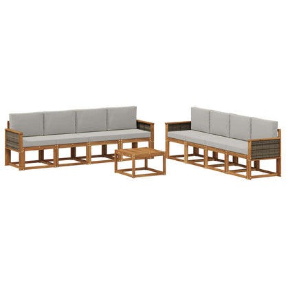 Set di divani da esterno 9 pz Naturale e Grigio Chiaro