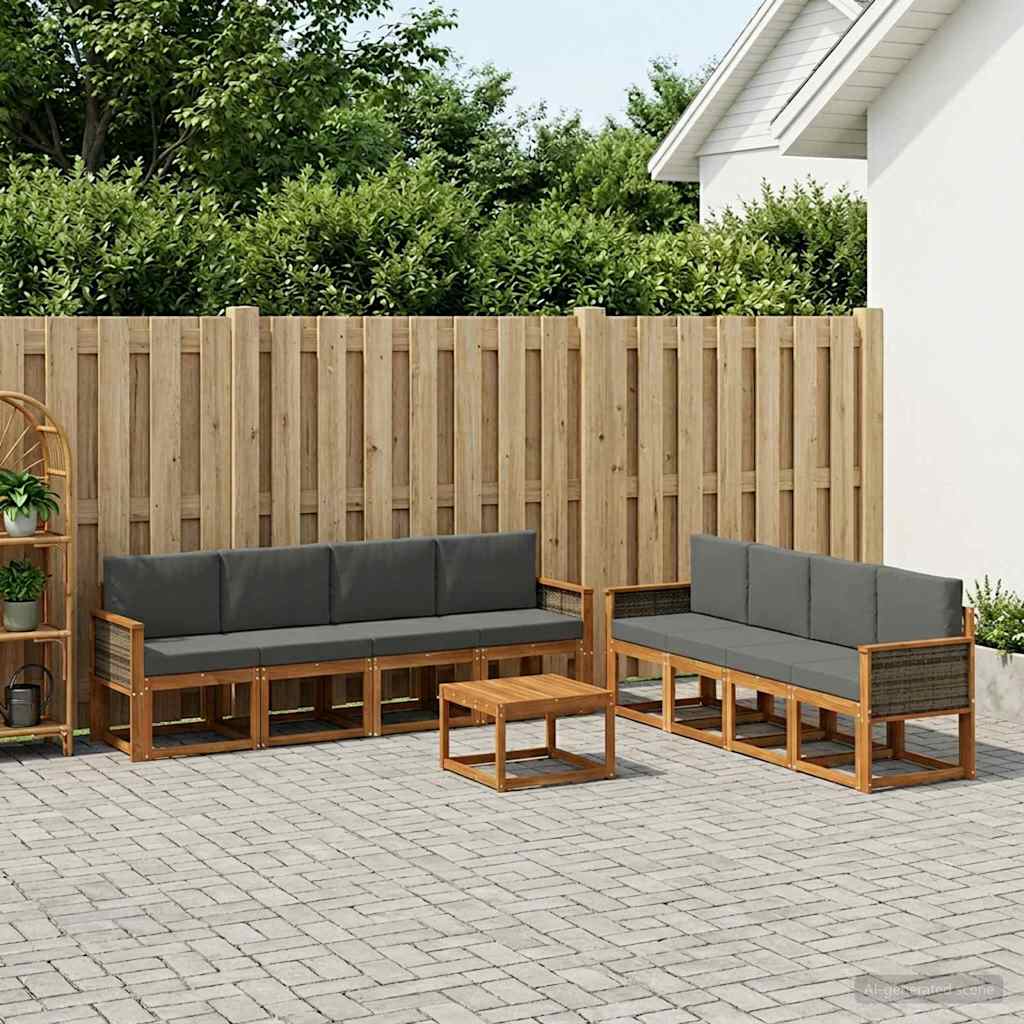 Set di divani da esterno con cuscino 7 pcs Naturale e Antracite