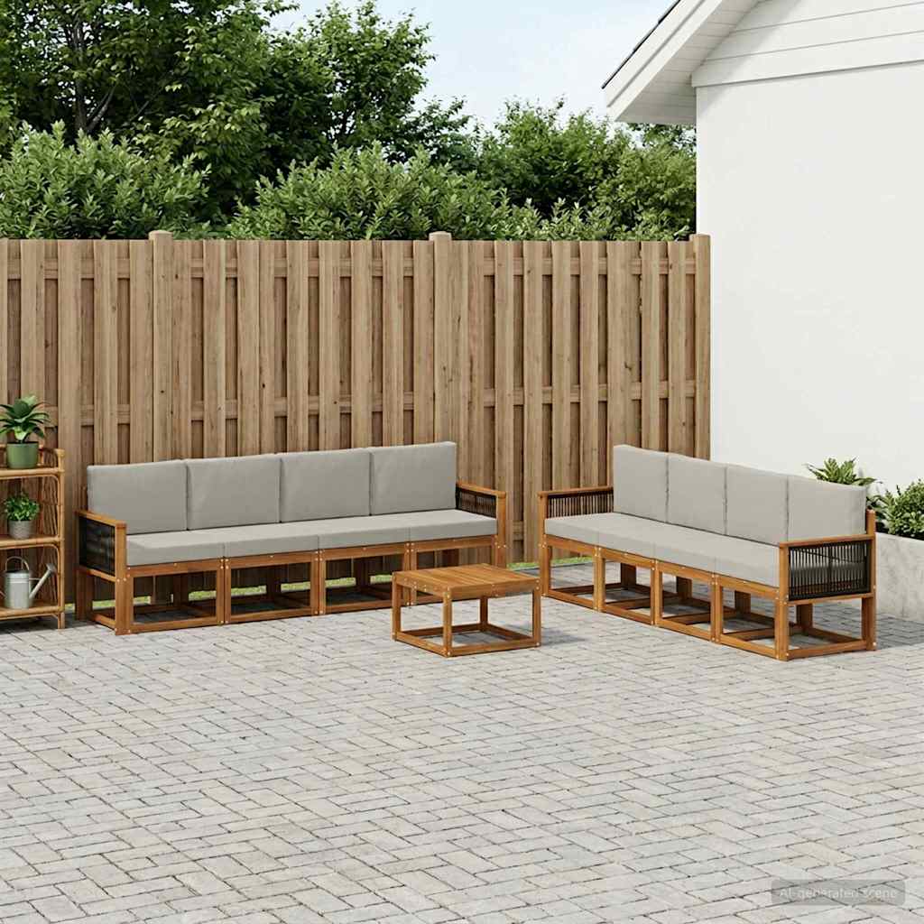Set di divani da esterno 7 pcs Naturale e Grigio Chiaro