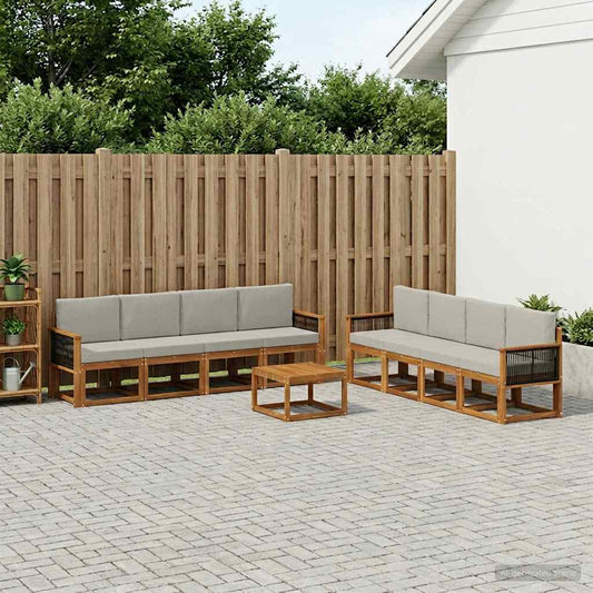 Set di divani da esterno 7 pcs Naturale e Grigio Chiaro