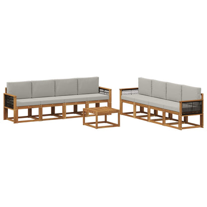 Set di divani da esterno 9 pz Naturale e Grigio Chiaro