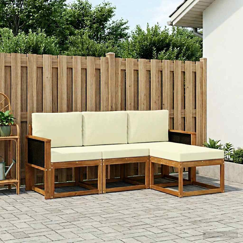 Set di divani da esterno con cuscino 4 pcs Naturale e Crema