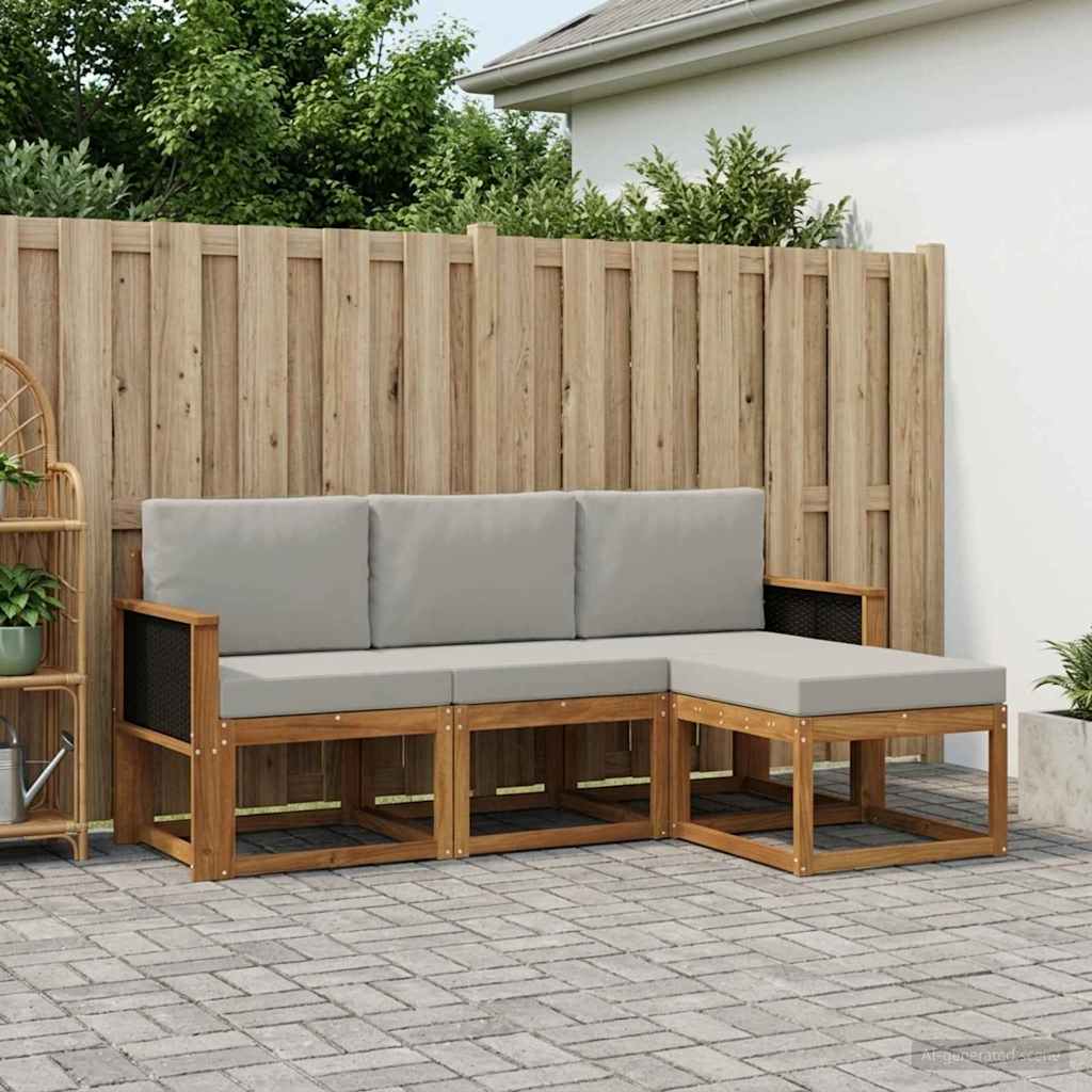 Set di divani da esterno 4 pcs Naturale e Grigio Chiaro