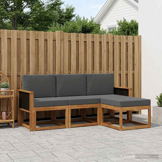Set di divani da esterno con cuscino 4 pcs Naturale e Antracite