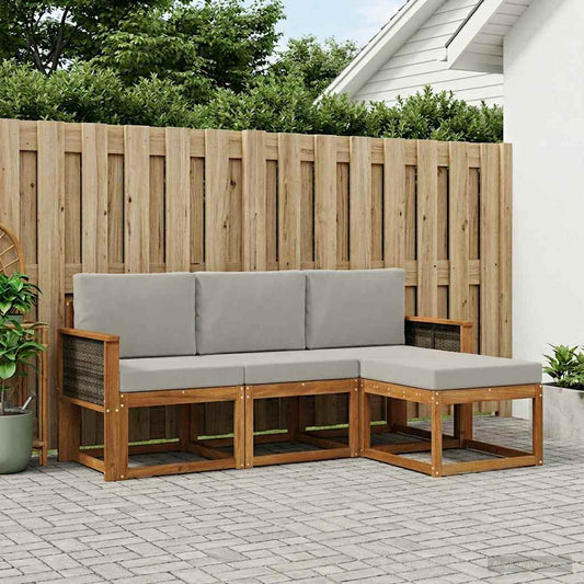 Set di divani da esterno 4 pcs Naturale e Grigio Chiaro