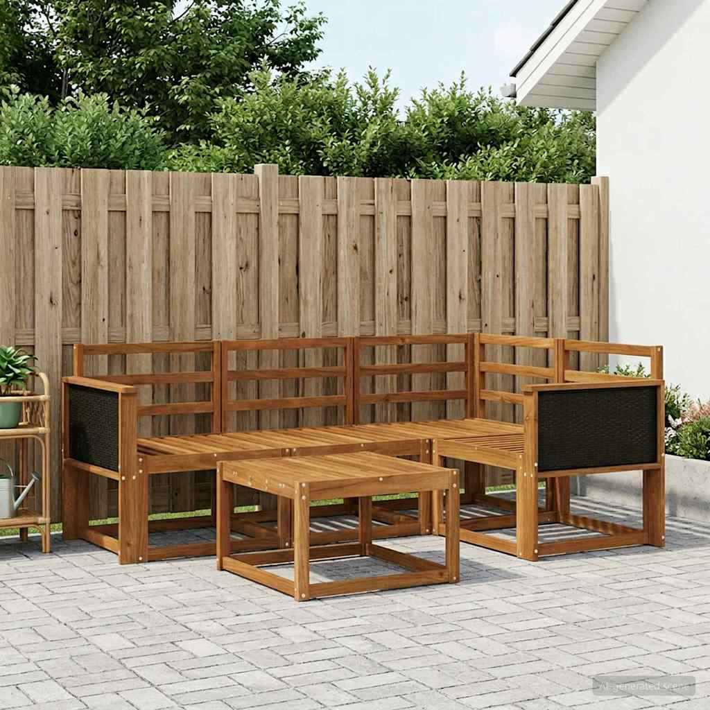 Set di divani da esterno 5 pz Naturale Legno di Acacia Massello
