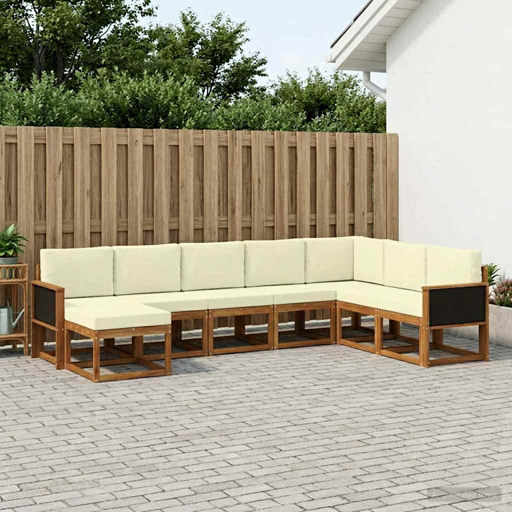 Set di divani da esterno con cuscino 8 pcs Naturale e Crema