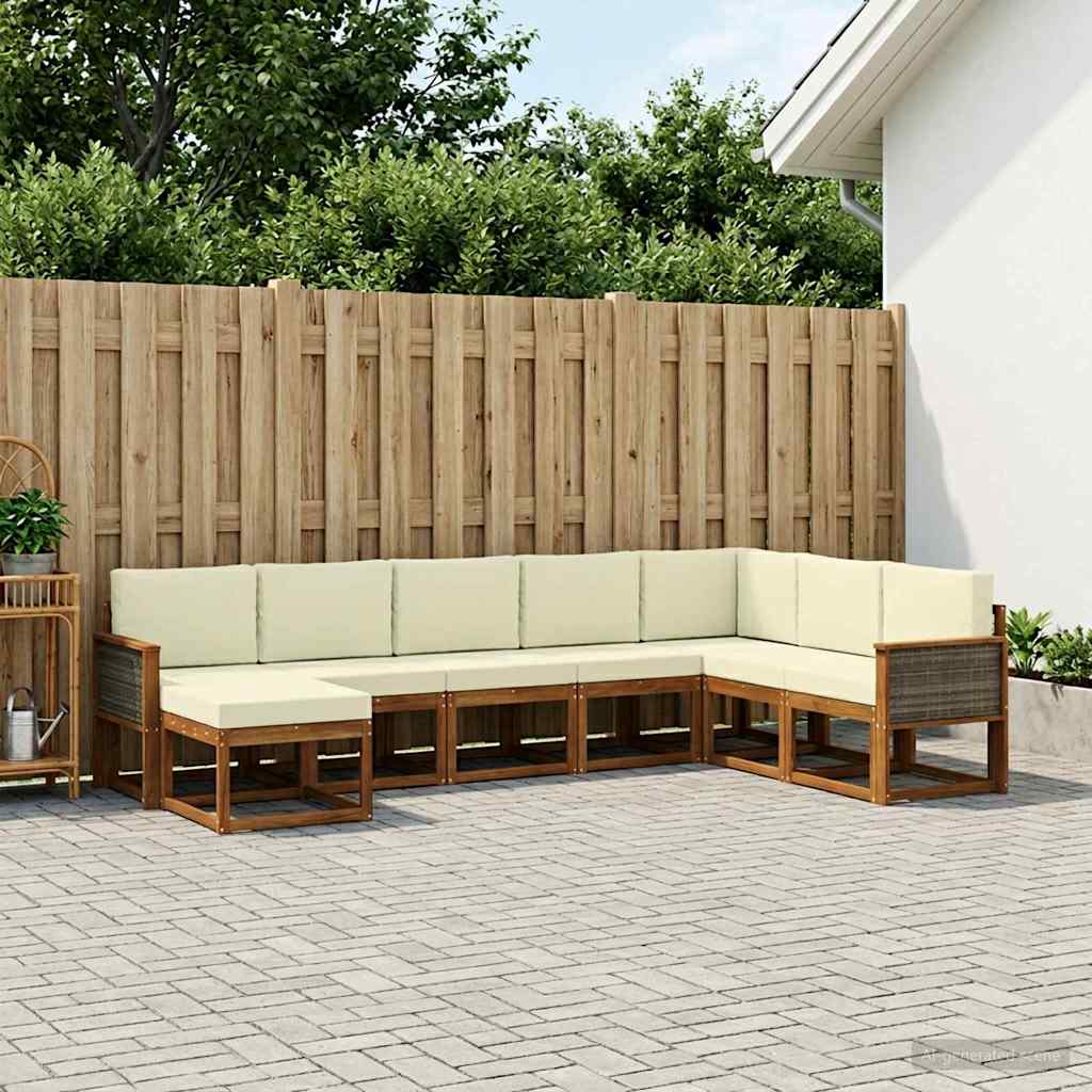 Set di divani da esterno con cuscino 8 pcs Naturale e Crema