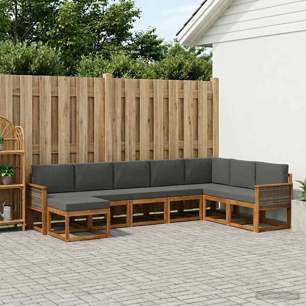 Set di divani da esterno 8 pz Naturale e Antracite