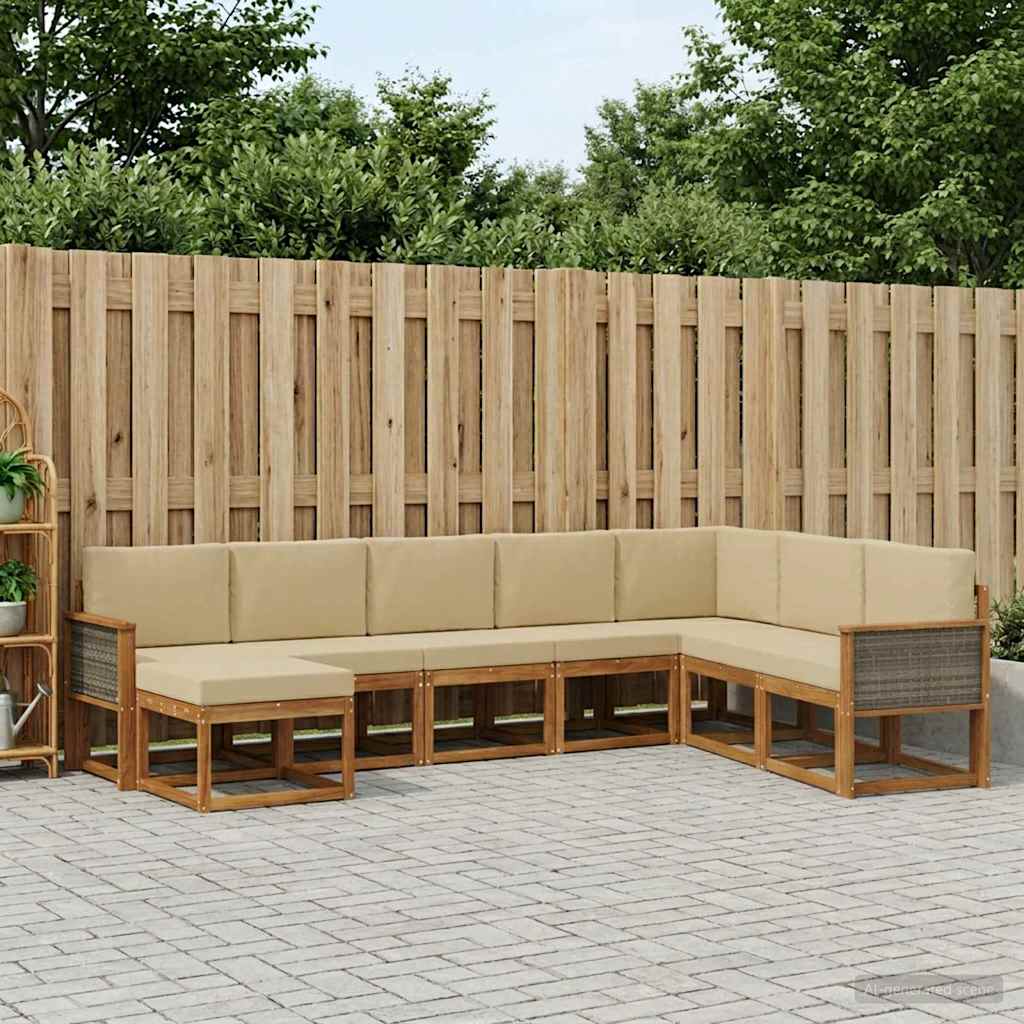 Set di divani da esterno 8 pz Naturale e Beige