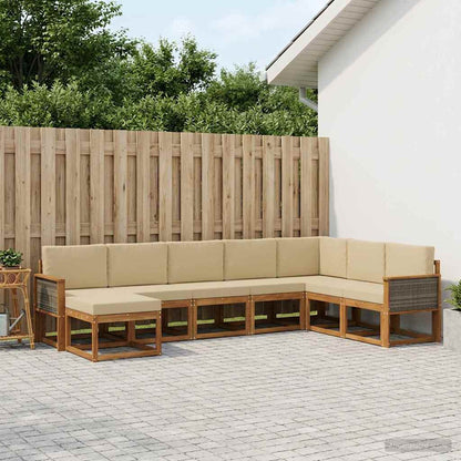 Set di divani da esterno con cuscino 8 pcs Naturale e Beige