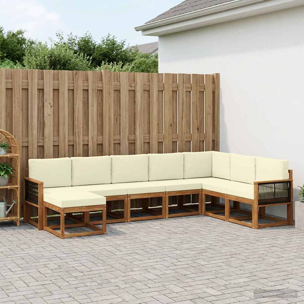 Set di divani da esterno con cuscino 8 pcs Naturale e Crema