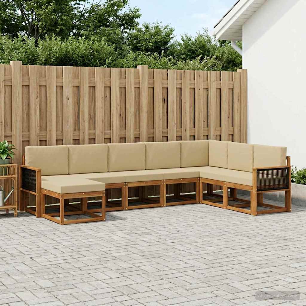 Set di divani da esterno 8 pz Naturale e Beige