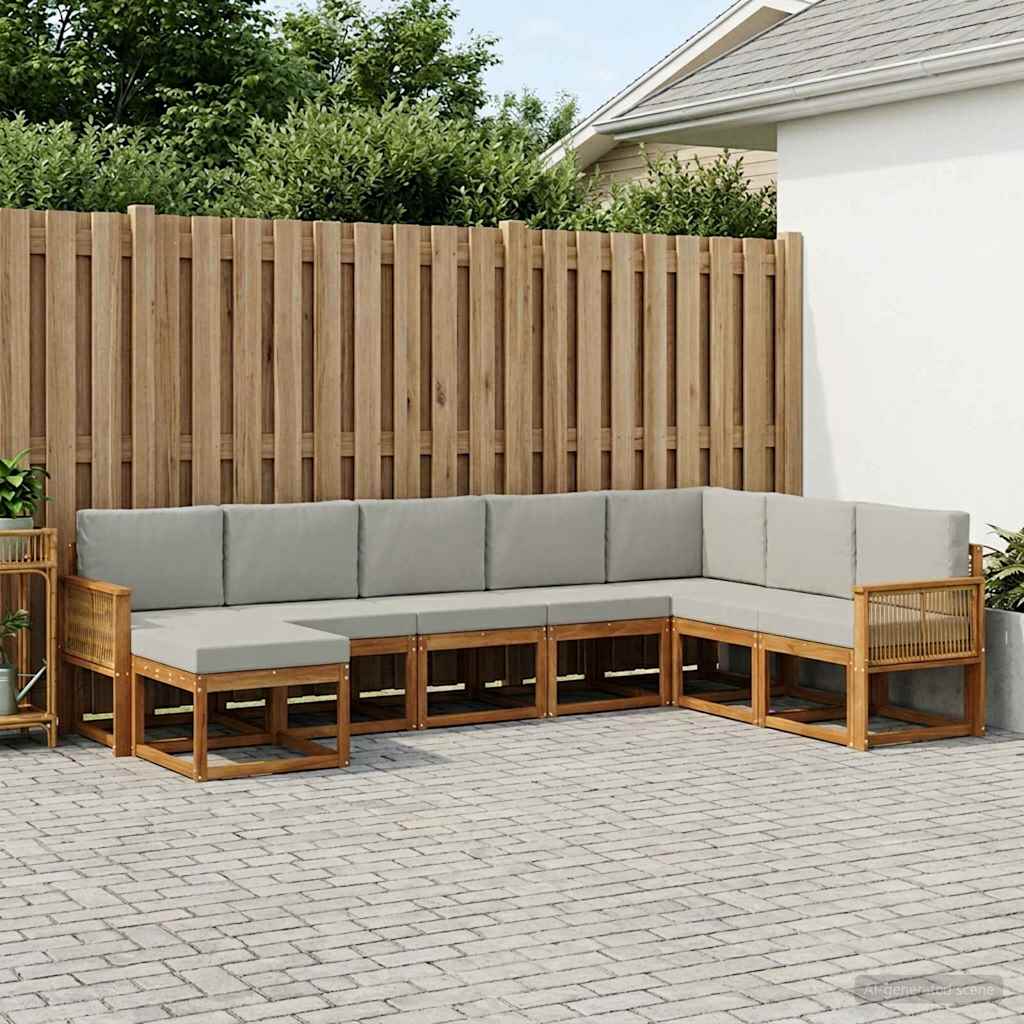 Set di divani da esterno 8 pz Naturale e Grigio Chiaro