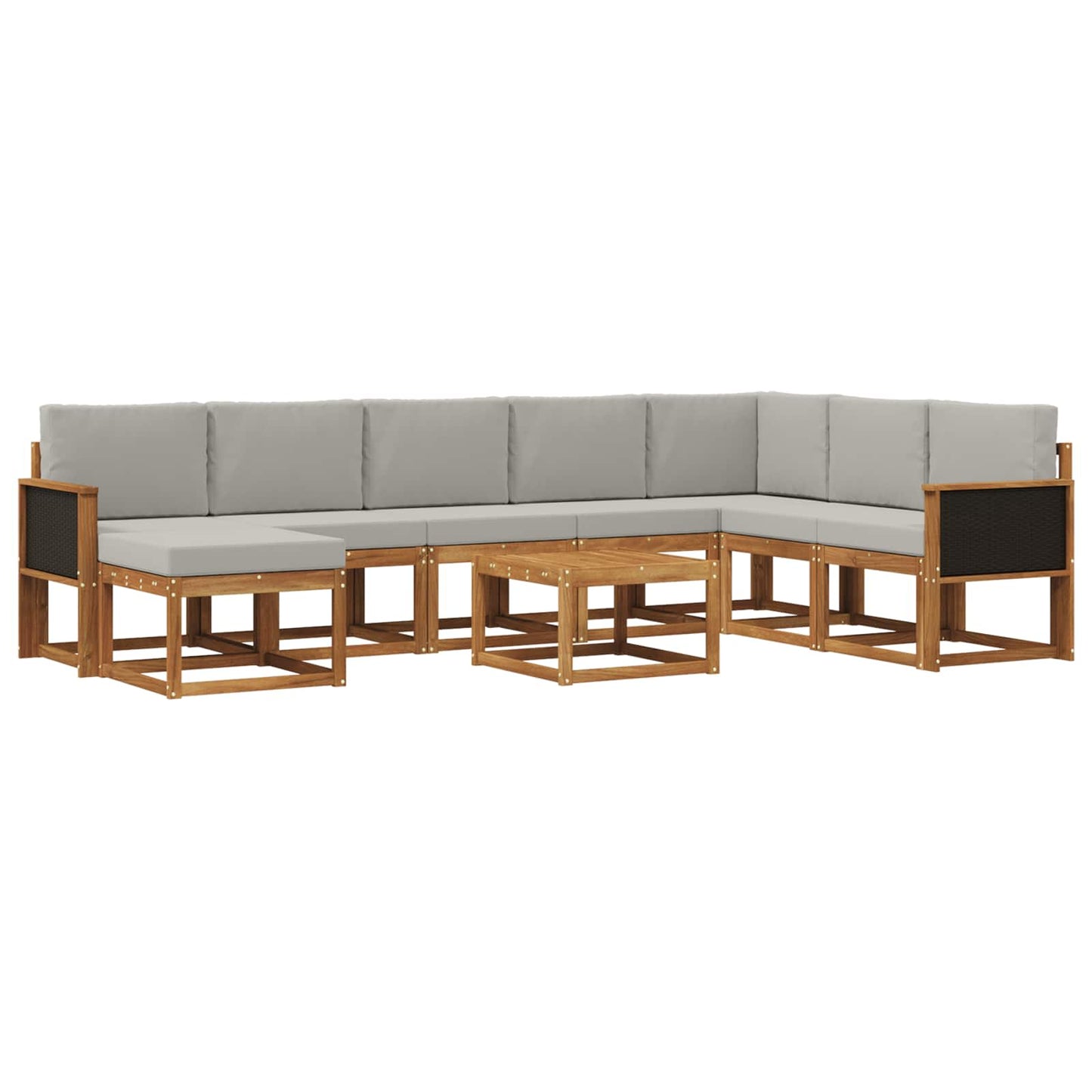 Set di divani da esterno 9 pcs Naturale e Grigio Chiaro
