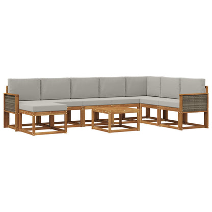 Set di divani da esterno 9 pz Naturale e Grigio Chiaro