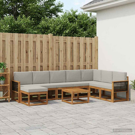 Set di divani da esterno 9 pcs Naturale e Grigio Chiaro