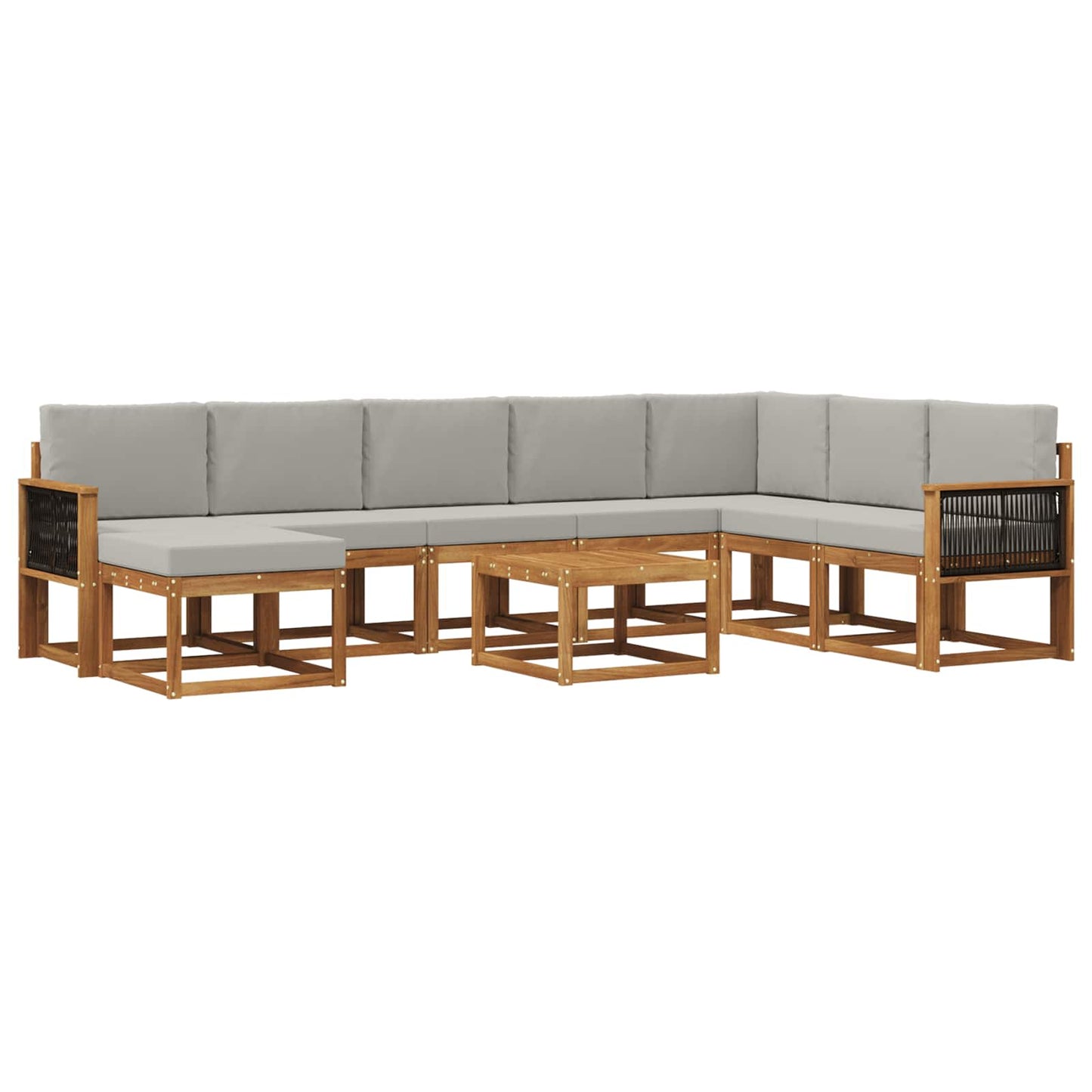 Set di divani da esterno 9 pz Naturale e Grigio Chiaro